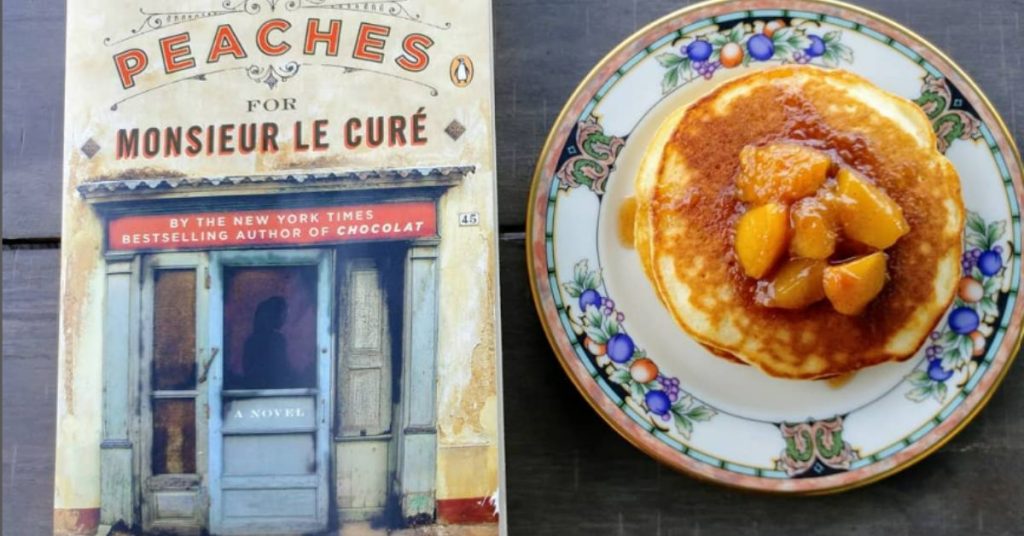 the book and peach pancakes